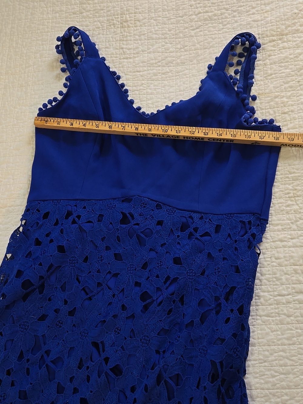 Boston Proper Mixed Media Lace Pom Pom Dress - Blue Womens XL EUC - Picture 8 of 9